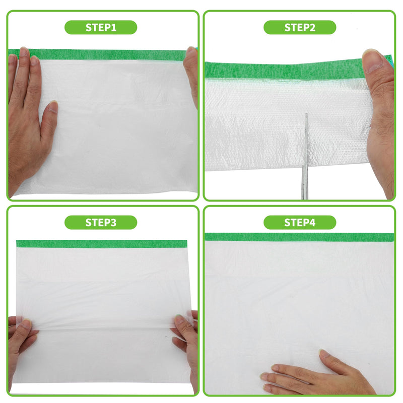 Pre-Taped Masking Film Plastic Cover PE Film Natural Fiber Material 1 Pc 1200x240cm / 39.37ftx94.49" White Dark Green 39.37FT x 94.49"
