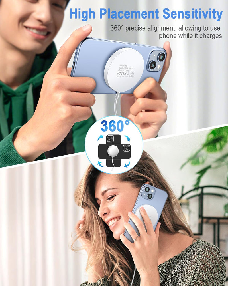 [Australia - AusPower] - Magnetic Wireless Charger Fast Mag Safe Charger Compatible with iPhone 15 Pro Max/15 Pro/15/15 Plus/14/13/12 Series, 2024 Upgraded Nano Mag-Safe LED Charging Pad with 20W Type-C Adapter (White) White 