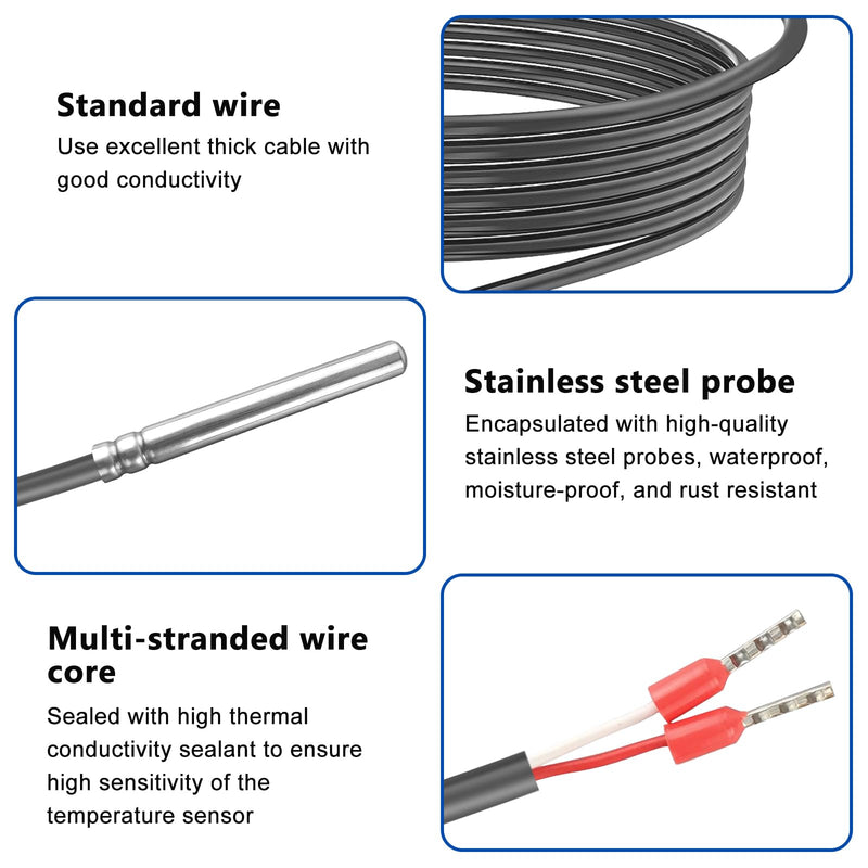 [Australia - AusPower] - Vegena Pack of 3 Pt1000 Temperature Sensor, Digital Temperature Sensor, Pt1000 Temperature Sensor with PVC Cable, Cable Sensor, Temperature Sensor, Stainless Steel Tube Probe for Temperature 