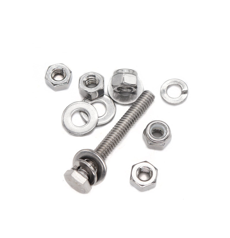 [Australia - AusPower] - binifiMux 50pcs(10 Sets) 1/4-20 Fastener Kit: 3" Hex Bolts, Spring Lock Washers, Flat Washers, Hex Nuts & Nylon Inserted Locking Nuts 