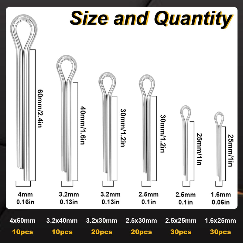 [Australia - AusPower] - 120pcs 6-Sizes 304 Stainless Steel Cotter Pins Cotter Pins Assortment Kit Hitch Pin Clip Tractor Cotter Pin Used for Hitch Pin Lock System, Trucks, Engine Repair in Towing Hitch Clips & Pins 120 