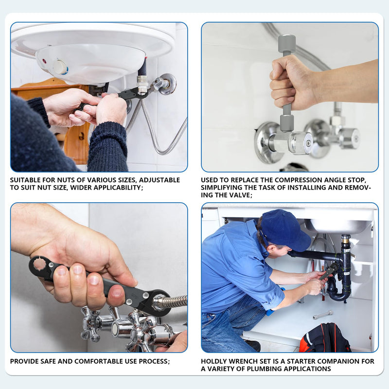 [Australia - AusPower] - Plumbing Tools Angle Stop Wrench Kit, Angle-on Wrench Professional Plumber Wrench Tools for Installing New Compression Angle Stop and Removing the Compression Ring 