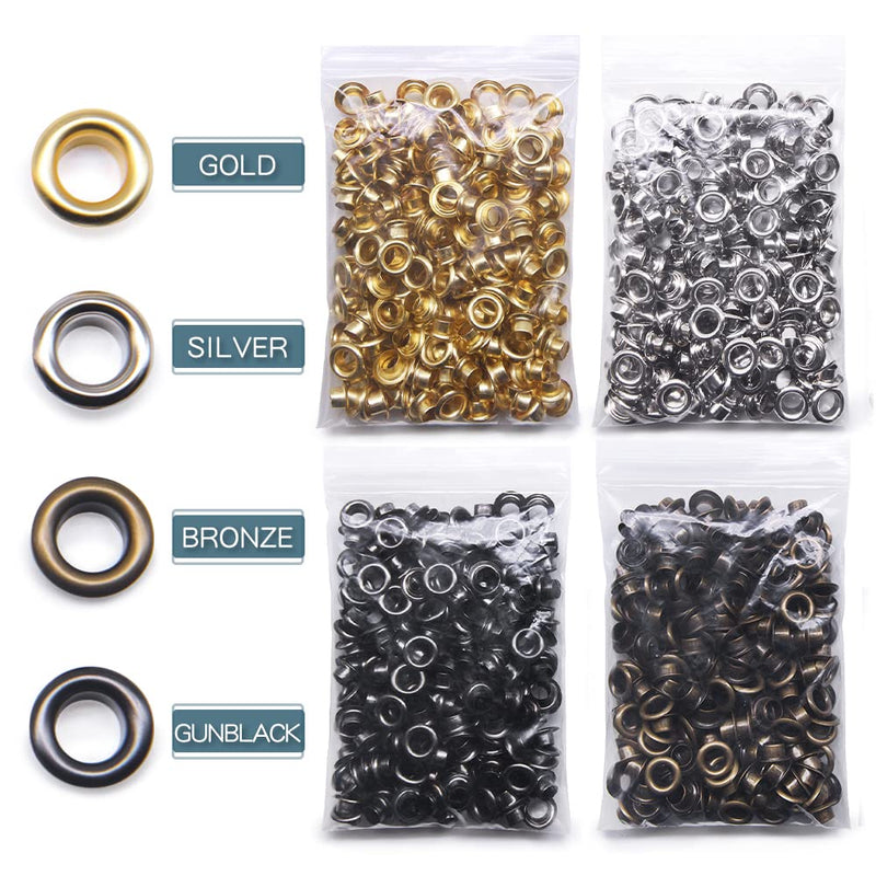 SEMINI Grommet Kit 800 Sets 6mm Gronmets Eyelets with 3 Pieces Install Tool Kit, 4 Colors 400# Inner 6mm