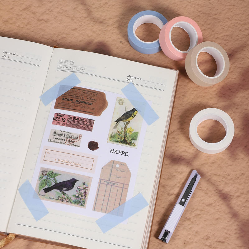 4 Rolls White Pink Washi Tape Blue Decorative Tape Solid Washi Tapes 0.6" x 32ft/Roll Self-Adhesive Decorative Tapes Beige Sticky Masking Tapee for Journals Scrapbooks Planner DIY Caft Gift