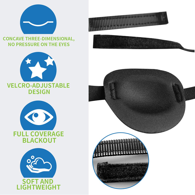 [Australia - AusPower] - 2 Pcs Eye Patches for Adults and Kids,3D Adjustable Eyepatch for Right or Left Eye,One Eye Cover for Lazy Eye,Pirate Costume(Black) 
