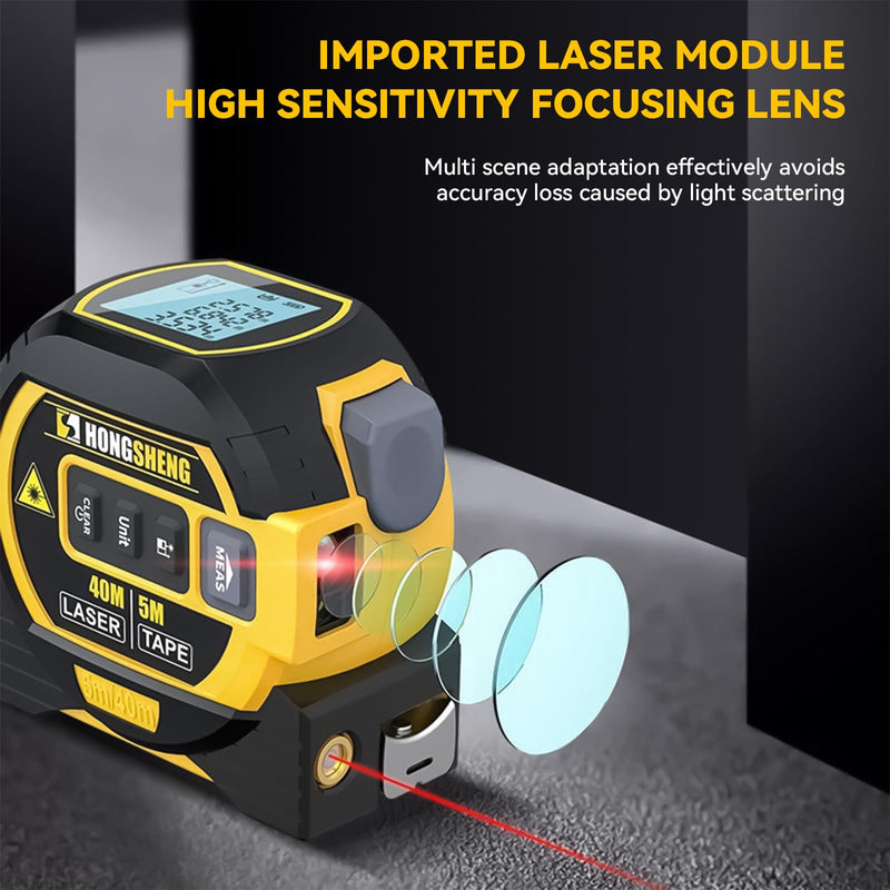The Ruler 3-in-1 Measuring Tape, Tools Tape Measure, 3-in-1 Rangefinder with Led Display, 3 in 1 Digital Tape Measure with Cross Line, AutoLock, Measure Area, Volume, Pythagorean, Best Gift for Man Yellow 1Pc