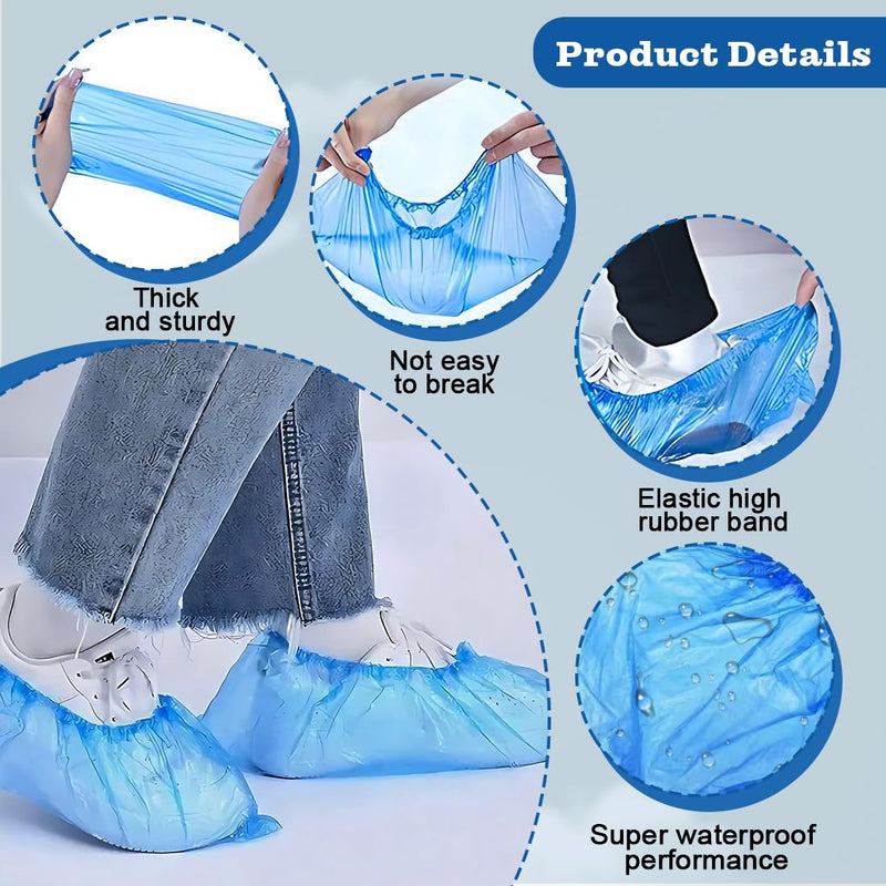 Shoe Covers Disposable Non-Slip Waterproof Overshoes for Men Women Size 25-45 Pack of 100 Blue