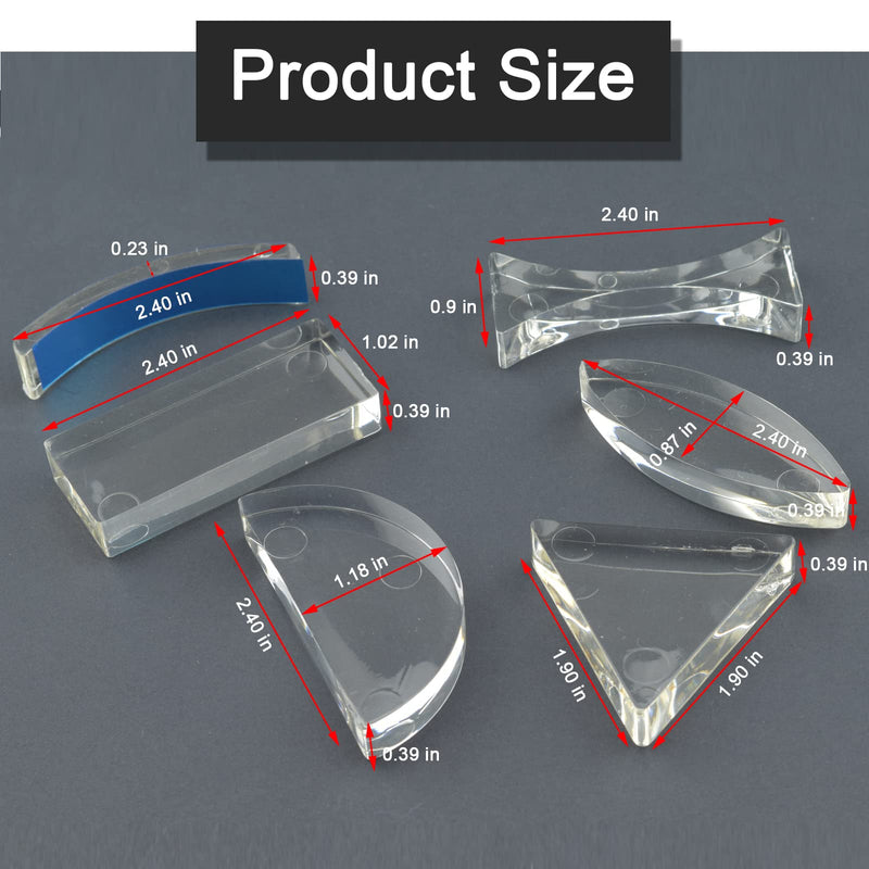 [Australia - AusPower] - 6 Pcs Acrylic Glass Light Prism Optical Lens Triangular Semicircular Rectangular Concave convex mirror Len Physics Demonstration Tools Equipment for Physics Teaching Lab Reflection refraction Science 