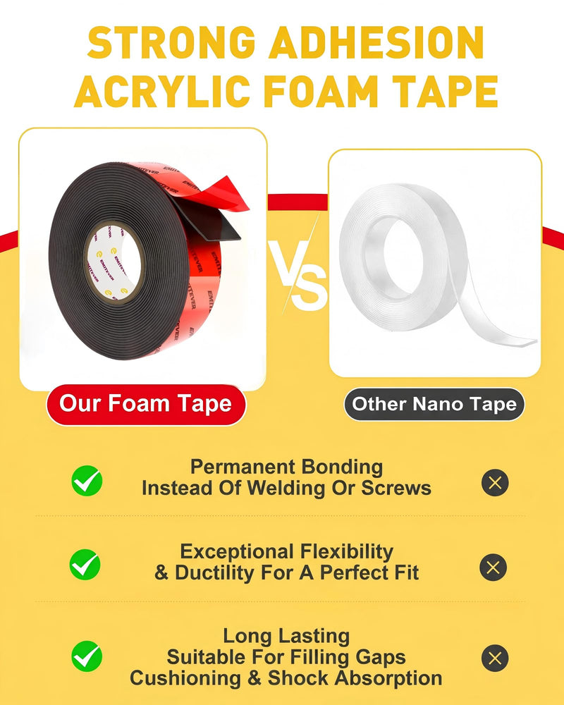 EMITEVER Heavy Duty Double Sided Tape, 1 Inch x 16.4FT Acrylic Foam Mounting Tape, Two Sided Adhesive Tape, Waterproof & Strong Double Stick Tape for Walls, Automotive, Home Office Decor 16.4 feet x 1 inch