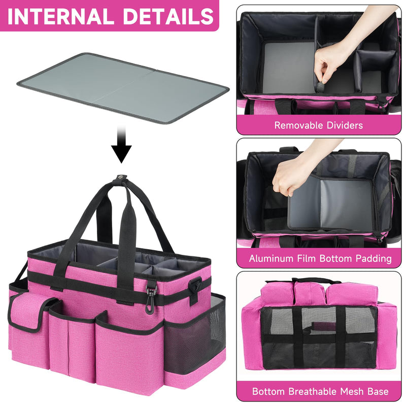 Cleaning Caddy,Cleaning Bag for Housekeepers,Cleaning Supplies Organizer with Handle,Rose Red Medium Rose Red