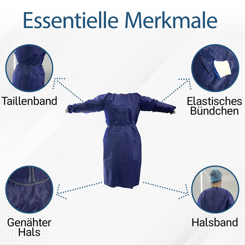 Pack of 10 - Patient Gown & Insulation Gowns - Disposable Protective Gown / Visitor Gowns - Hospital Gown - Protective Gown for Care - PP Fleece - Universal Size - Light Blue - 35 g/m² - BORNOVA