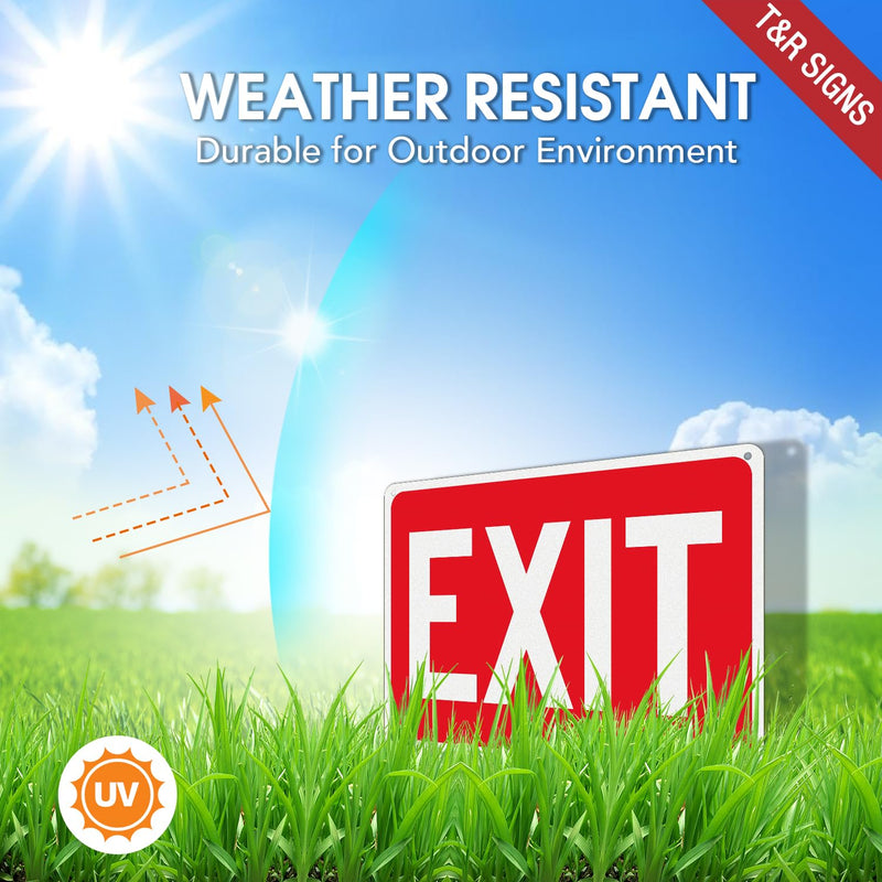 T&R Large Exit Sign - 4 Pack - 14 x 10 Inches Rust Free .040 Aluminum Reflective - UV Protected, Waterproof and Fade Resistant - 4 Pre-drilled Holes Red -14" x 10" - 4 Pack