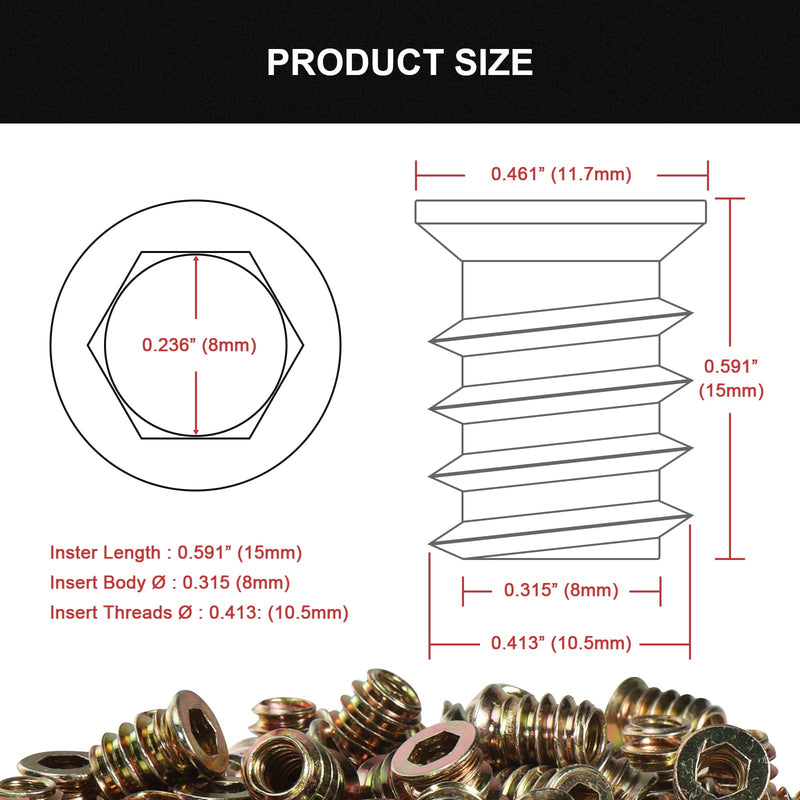 60PCS 1/4-20 Threaded Inserts for Wood *15mm, Exceptional Threaded Insert Nuts for Furniture, Wooden Products and Wooden Models 1/4-20*15mm-60Pcs