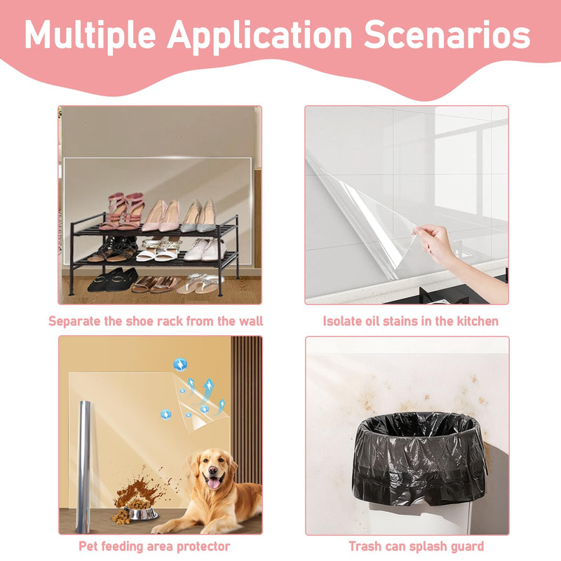 Electrostatic Wall Protective Film 15.7x393 Inches, Clear Static Cling Wall Protector No Glue Removable, Oil Proof Waterproof Kitchen Backsplash Cover, for Furniture Doors from Pets Scratches 15.7in*32.8ft