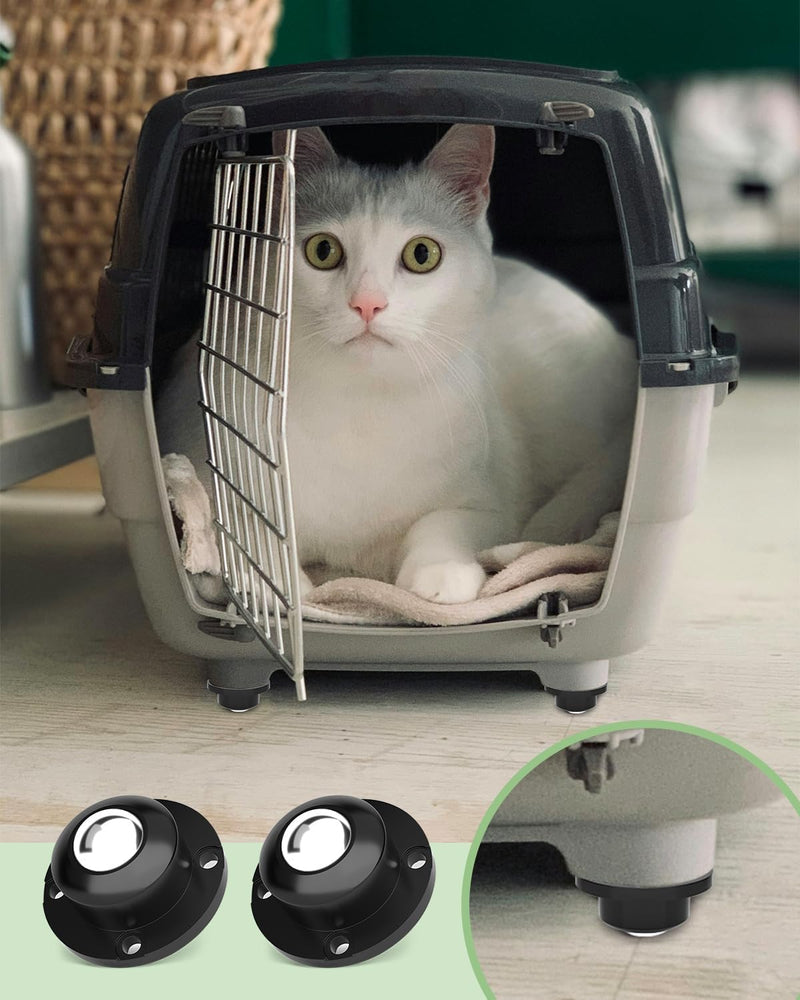 [Australia - AusPower] - Self Adhesive Caster Wheels - 360° Swivel Wheels for Furniture - 1 Inch Steel Universal Wheel, 28 LBS Load Capacity Per Wheel, Low Profile Roller for Small Appliance Storage Bins (8 PCS, Black) 8 Black-with Larger Ball Bearings 