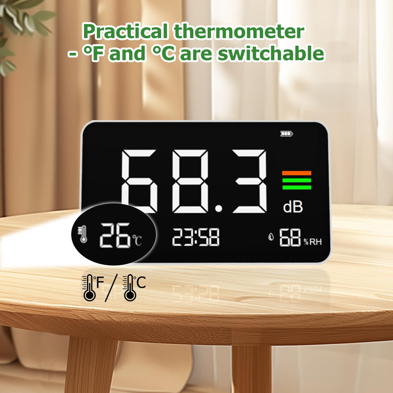 [Australia - AusPower] - Decibel Meter, 30-130 dB Sound Level Meter, Portable dB Meter with Port Type C, Temperature, Humidity, Sound Level Meter ℃/℉ 