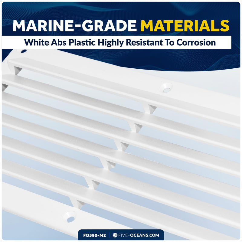 Five Oceans FO590-M2 Rectangular Boat Marine Louvered Ventilators, White Durable Injection-Molded ABS Plastic, 10-1/4 inches (260 mm), UV and corrosion resistant, 6 slots (Pair)