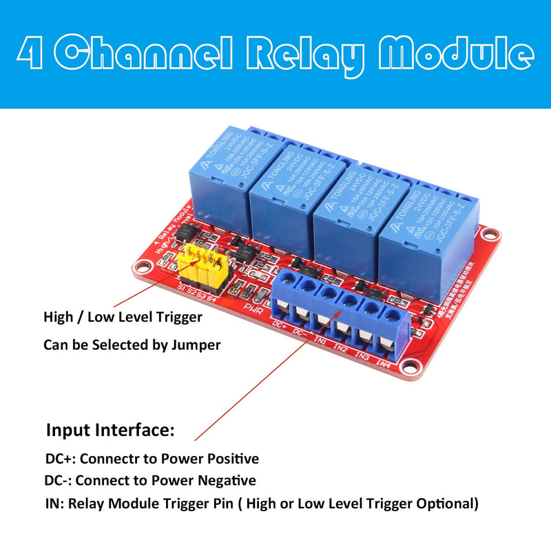 [Australia - AusPower] - 2pcs DC 12V Relay Module 4 Channel Relay Board Shield with Optocoupler Isolation Suport High/Low Level Trigger 