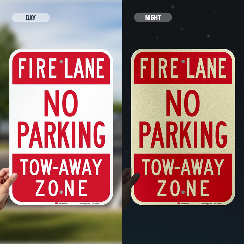 SmartSign-T1-1063-EG "Fire Lane - No Parking, Tow-Away Zone" Sign | 12" x 18" 3M Engineer Grade Reflective Aluminum , Red on White