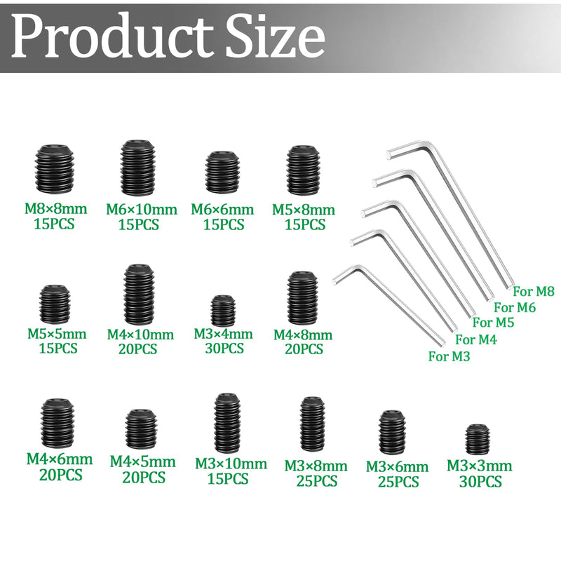 [Australia - AusPower] - 535PCS Set Screw Assortment Kit Metric + SAE 26 Size 12.9 Class Alloy Steel Grub Screw Internal Hex Drive Cup-Point Allen Screws Set M3 to M8 and 1/8-40 to 5/16-18 Black 535pcs 