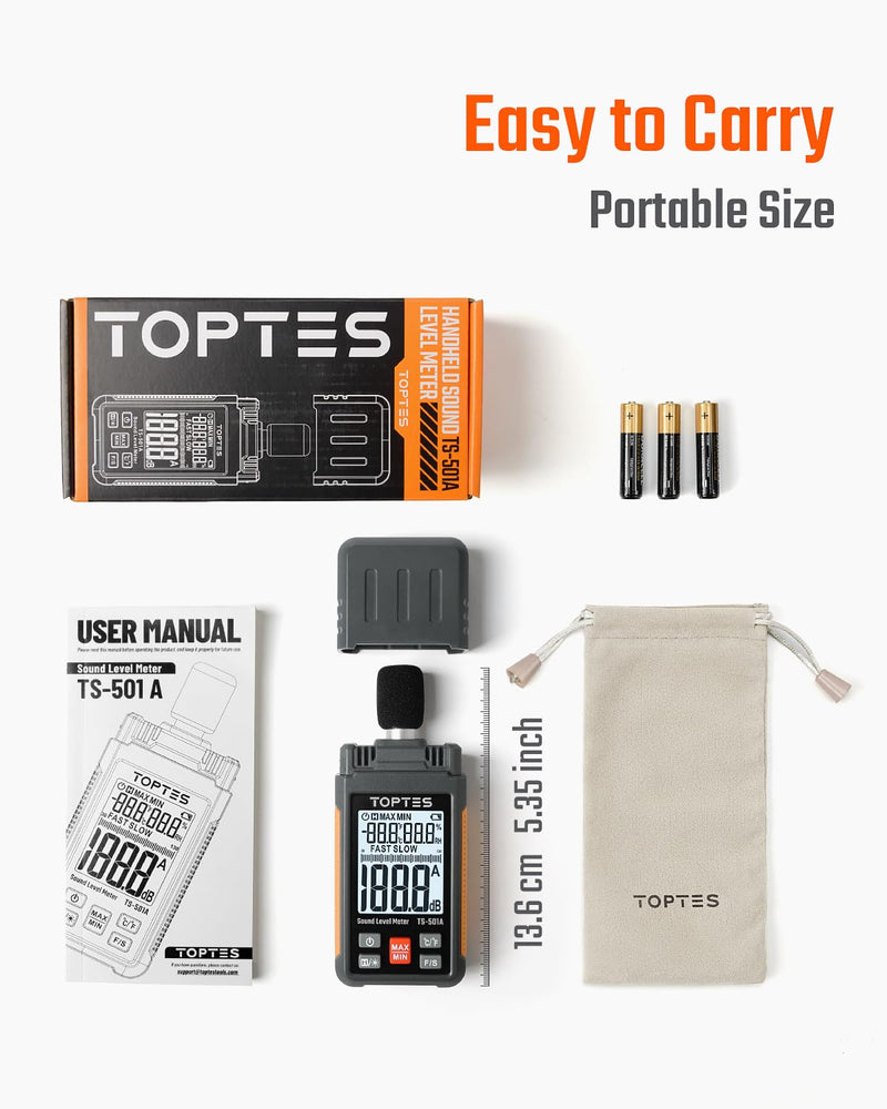 [Australia - AusPower] - Decibel Meter, TS-501A Sound Level Meter with 2.25” Backlight LCD Screen, Portable SPL Meter with A Weighted, Range 30-130dB, Data Hold, MAX/MIN, Use for Home, Noisy Neighbor, Factory - Orange 
