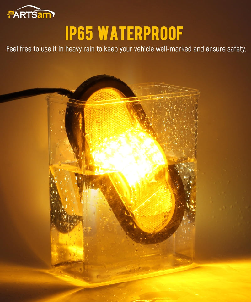 [Australia - AusPower] - Partsam 2Pcs 6.5" Mid Turn Signal Amber Marker Light Rubber Mount 24 LED w/Reflex Lens Universal Waterproof 6 Inch Oval Led Mid-Ship Marker and Turn Signal Semi Truck Trailer Light 