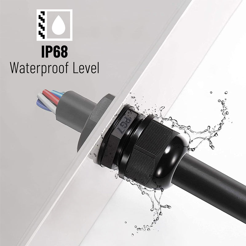 [Australia - AusPower] - Bates- Nylon Cable Gland, 50 pcs, 3-16 mm Cable Gland Connectors, PG7, PG9, PG11, PG13.5, PG16, PG19, Waterproof Cable Connector, Black Cord Grip, Plastic Cable Connector, Cable Glands Waterproof 50 Pack, PG7-PG19 