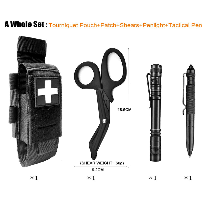 [Australia - AusPower] - Laser Cut Tactical Molle Tourniquet Pouch TQ Holder Tourniquets Holster IFAK TQ Tourniquet Case & Trauma Medical Shear Pouch Pen&Penlight Holder BLACK SET 1 