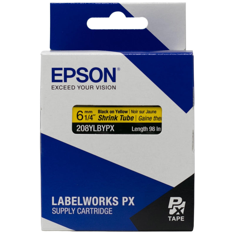 Epson LABELWORKS 208YLBYPX Genuine Tape Cartridge - Black on Yellow Shrink Tube Industrial Label Maker Tape - AWG 6-18, 1/4" (6MM) Wide, 8 ft (98") 8MM(6-18AWG)