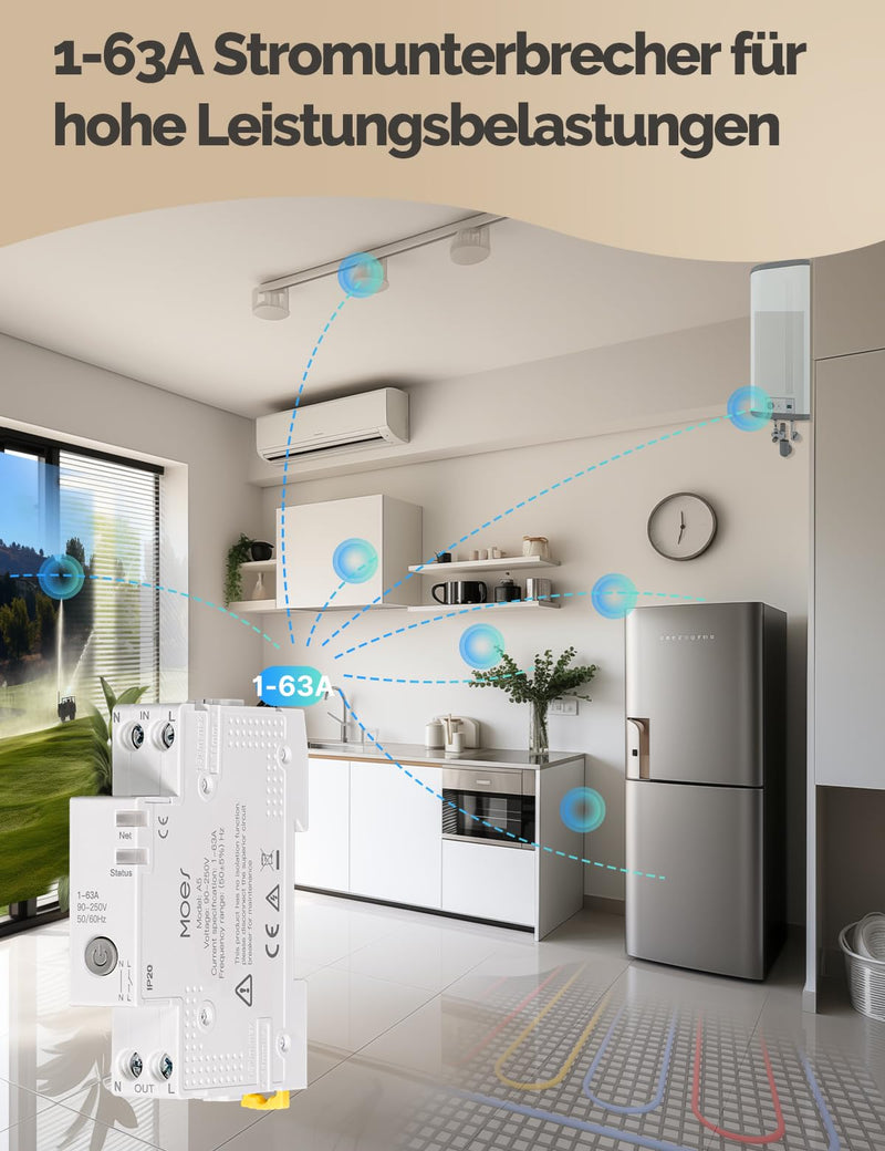 [Australia - AusPower] - MOES Smart Timer DIN Rail 1P + N 16 A 25 A 40 A 63 A with Metering, WiFi Switch for Circuit Breaker Compatible Alexa & Google Home, Overcurrent and Surge Protection, Smart Life/Tuya App Wlan 1 Stück 