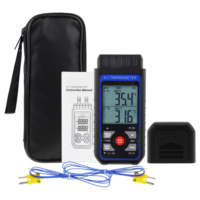 [Australia - AusPower] - Thermocouple Thermometer with 4 K-Type Thermocouples, Digital Dual-Channel K/J Type HVAC Temperature Meter, Temperature Range from -328 to 2501°F, Temperature Meter with Alarm and ADJ Compensation 