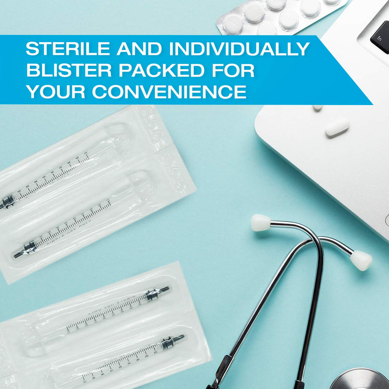 [Australia - AusPower] - 1ml Syringe Without Needle Luer Slip 100 Pack by Tilcare - Sterile Plastic Medicine Droppers for Children, Pets or Adults – Latex-Free 