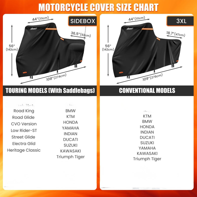 Motorcycle Cover Heavy Duty, 420D Motorcycle Cover Waterproof Outdoor with Nano Coating, 5 Reflective Strips and Air Vents, Dirtbike Cover (Black 3XL) 3XL(109"x44"x56") Black
