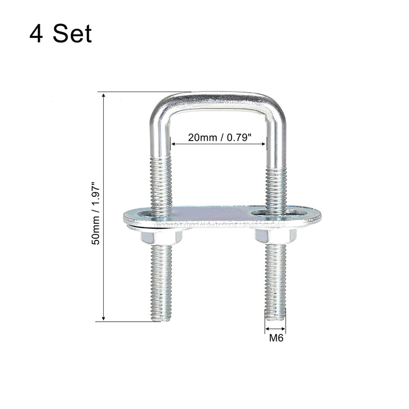 [Australia - AusPower] - uxcell Square U-Bolts 3/4"(20mm) Inner Width Carbon Steel M6 with Nuts, Frame Plate, Round Washers 4 Set 20x50mm(W*L) 
