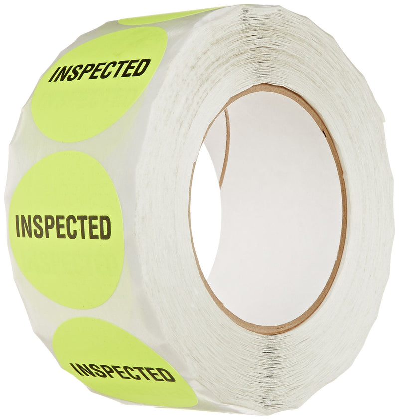 TapeCase INVLBL-026"Inspected" Inventory Control Label in Yellow [Pack of 1000] - 2 in. Circular Label for Marking, Color Coding, Notating Inventory Items