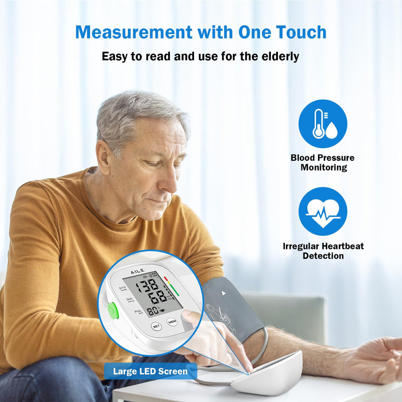 [Australia - AusPower] - Blood Pressure Monitor, AILE Blood Pressure Machine Upper Arm Large Cuff(8.7"-16.5"), High Automatic Blood Pressure Monitors Cuff for Home Use, (BP) Manual Arm Blood Pressure Monitors, 2 * 99 Memory White 
