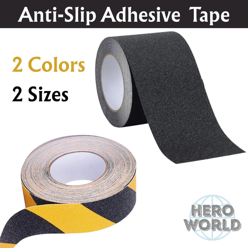 Non Slip Safety Tape, Anti-Slip Adhesive for Stairs, Outdoor Waterproof Grip Tape, Black & Yellow Tiles, Floors, Indoor Outdoor Use (4" x33ft/Solid Black) 4"x33ft/Solid Black