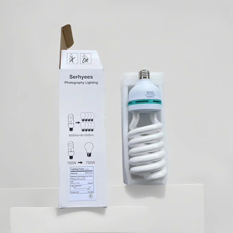 2Pcs 135W Light Bulb 5500K CFL Roas Daylight Spiral Softbox Lighting Kit Bulb in E27/E26 Socket for Photography Photo Box