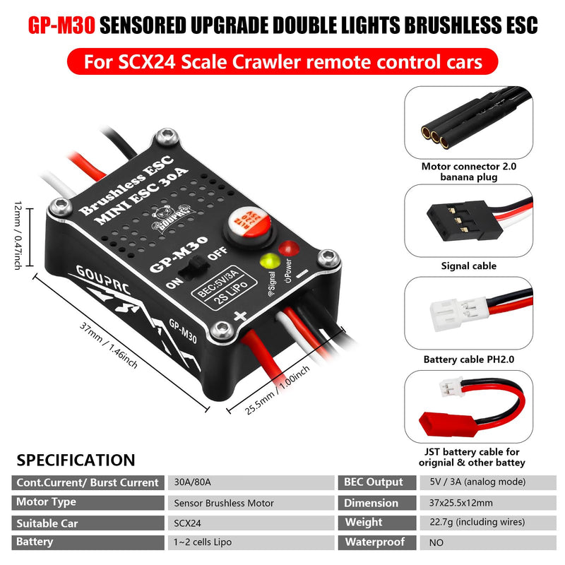 GOUPRC 2204 2400KV Brushless Outrunner Motor with Clean Mount & 30A Brushless ESC Combo Kit for SCX24 Axial 1/24 Remote Control Crawler Truck Car Motor+30A ESC+Clean Mount