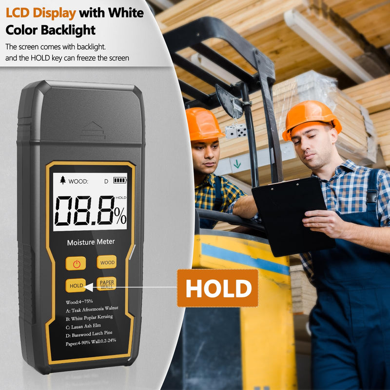 [Australia - AusPower] - Digital Moisture Meter, 4 Pins Wood Moisture Meter, Moisture Meter for Drywall, Moisture Tester for Wood, Backlit LCD Display with Audible and Visual, Suitable for Wood, Wall, Cardboard 