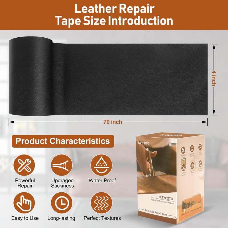 Self Adhesive Leather Repair Patch Tape 4x70 inch, Vinyl Repair Kit, Leather Repair Kit for Couches, Furniture, Car Seat, Boat Seat, Sofa, Vinyl Upholstery, Chair, Interior - Red