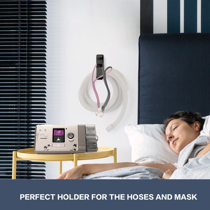 [Australia - AusPower] - CPAP Hose Holder Hanger cpap Mask Hook & Tubing Holder for Bed with Anti-Skid Function Avoids Hose Tangle and 4 Removable Refill Strips（Damage-Free Hanging） cpap Machine Supplies 1 Black 