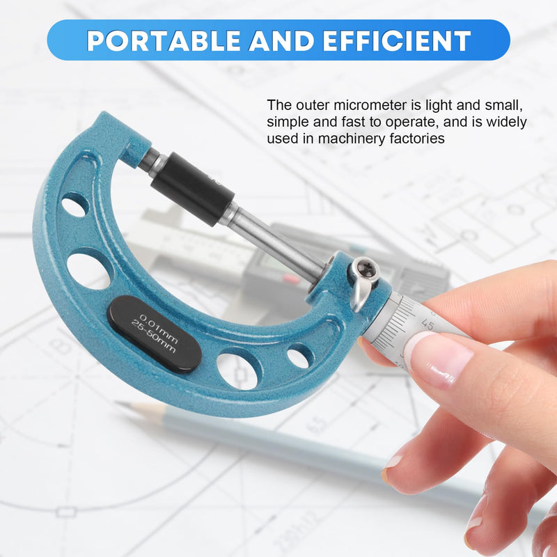 [Australia - AusPower] - Outside Micrometer, Outside Micrometer, Micrometer Screw with Wrench and Plastic Box, Stainless Steel, 001 mm, Precision Vernier Scale, Outside Micrometer (25-50 mm) 