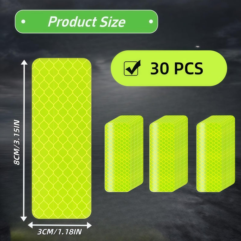 Reflective Tape 30 PCS - Waterproof Self-Adhesive Safety Stickers, DOT-C2 Reflector Tape for Outdoor Use on Bike/Truck/Car/Motorcycle/Clothing/Helmet, Fluorescent Green 1.18" X 3.15"