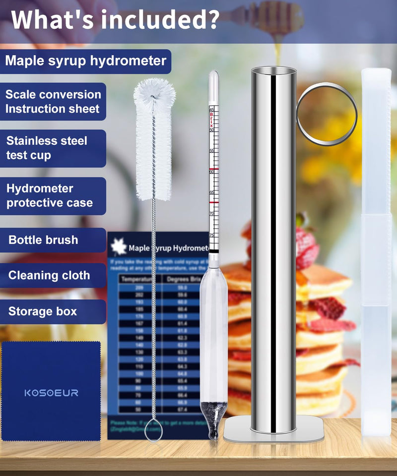 [Australia - AusPower] - Maple Syrup Hydrometer Test Cup Kit, Maple Sap Hydrometer With Stainless Steel Maple Syrup Equipment, Hydrometer for Maple Syrup with Baume, Brix Scale, Maple Syrup Supplies for Measures Sugar Content Maple Syrup Hydrometer Kit 