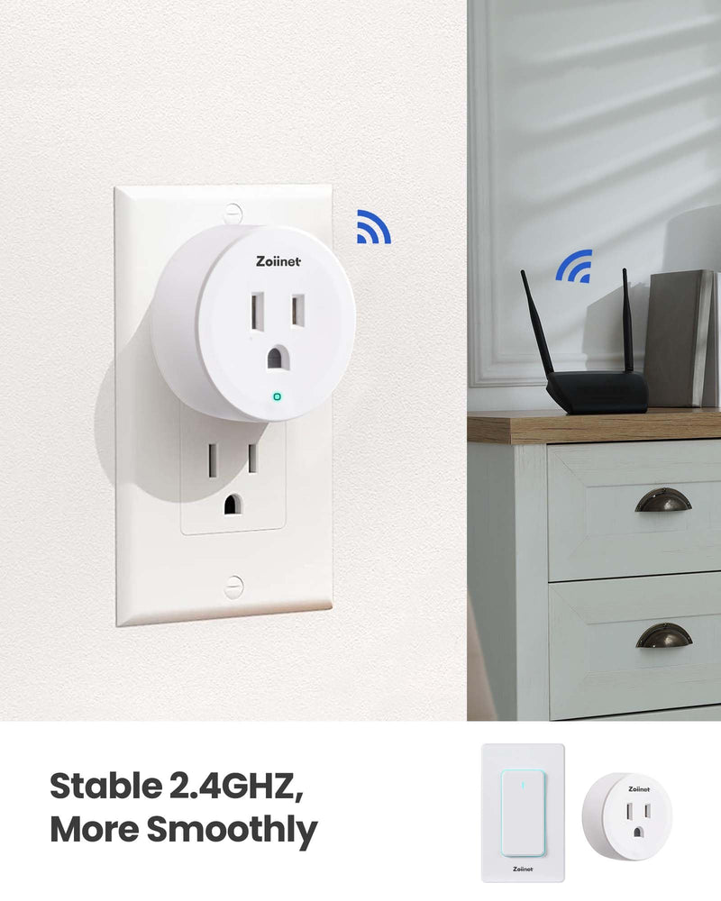 Zoiinet Smart Plug Switch, 2.4G WiFi Outlet Time Switch, Compatible with Alexa, Google Home, Smart Life & IFTTT APP, Voice Control & Timer, Buckle Design & Removable, No Hub Needed, Programmable 1 Switch 1 Outlet
