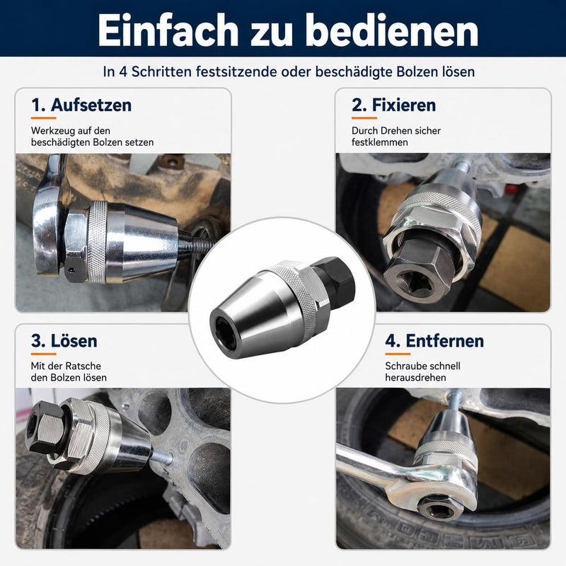 Stud Bolt Extractor Set 3/8 Inch with Ratchet | Bolt extractor, damaged and broken bolts without drilling, for 1/4 to 1/2 inch screws and bolts