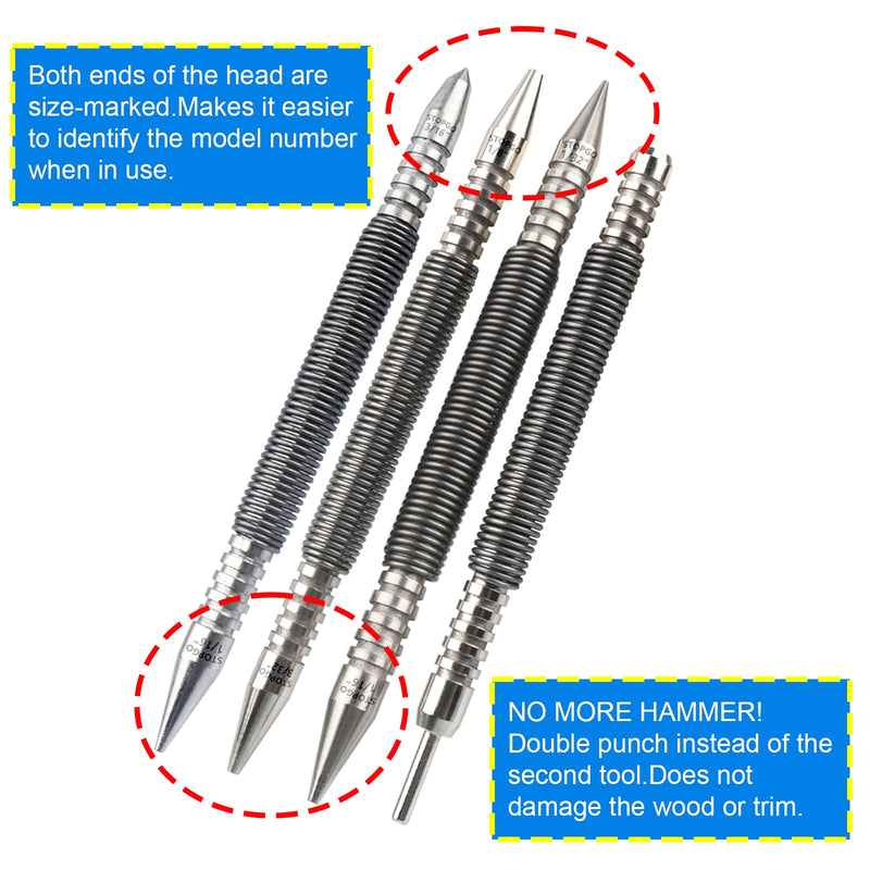 [Australia - AusPower] - Spring Nail Set,Dual Head Nail Setter,4pcs Hammerless Door Hinge Pin Removal Tool,Striking Force Spring Loaded Nail Punch?1/8-in, 3/32-in, 3/16-in, 1/16-in, 1/32-in, 1/8-in? 1/8-in,3/32-in,3/16-in,1/16-in,1/32-in,1/8-in,4pcs 