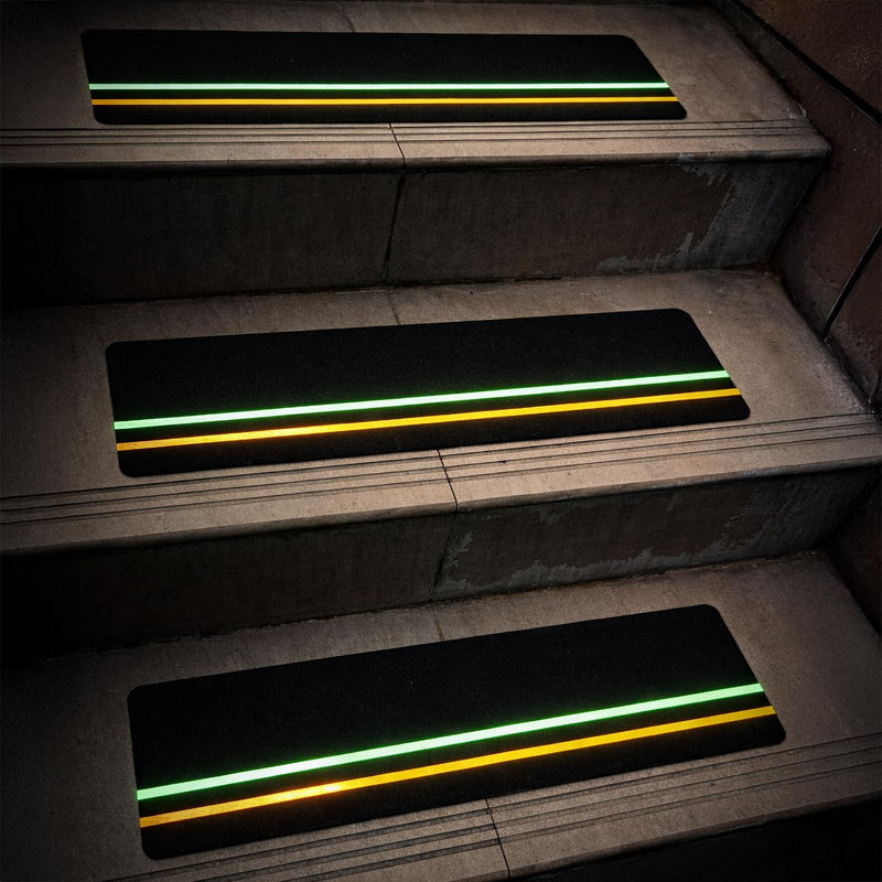 S&X 10-Pack Outdoor Stair Treads Non-Slip with Reflective & Glow-in-The-Dark Strips Pre-Cut 6" x 24" Heavy Duty Anti Slip Tape High Traction Waterproof – Perfect for Stairs, Ramps, Decks, Boats