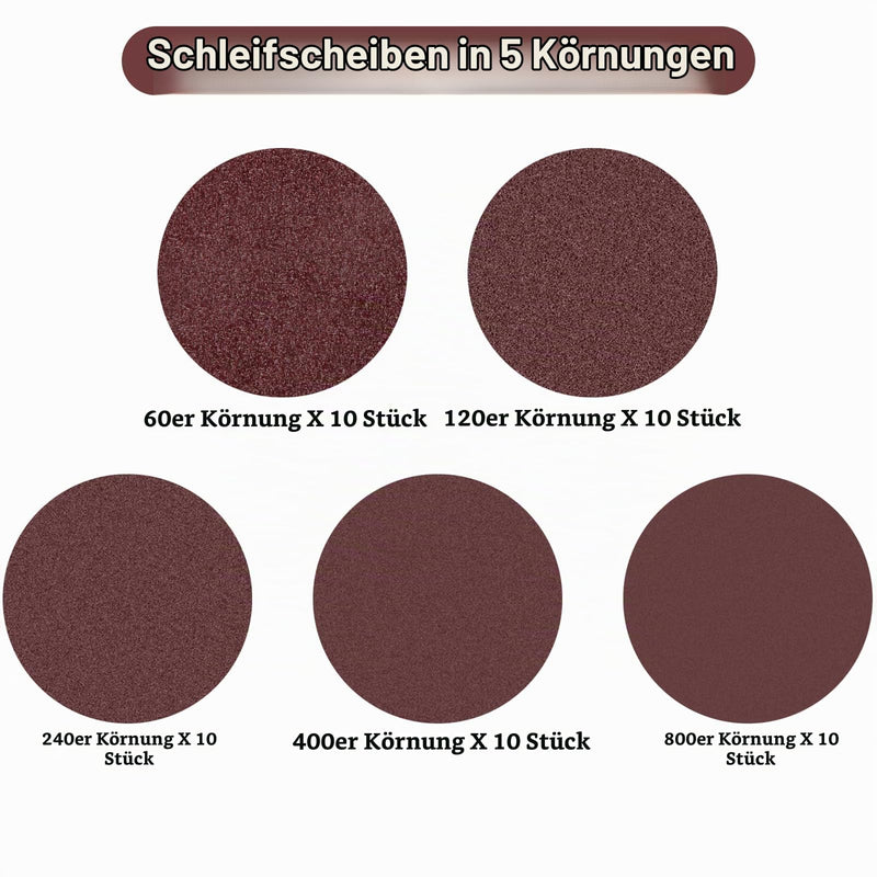 Pack of 50 Sandpaper 125 mm, Sanding Discs for Random Orbital Sanders, 8 Holes, 60/120/240/400/800 Grit for Wood, Metal and Paint